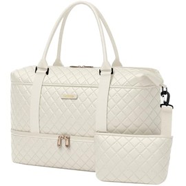 HOTOR Women's Travel Bag - Large Weekender Women's Bag with Shoe Compartment, Practical Travel Bag, Hand Luggage and Hand Luggage Bag for Overnight Stays, Lightweight and Foldable, beige, Medium