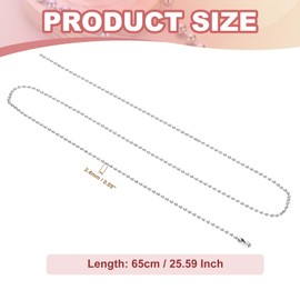 PATIKIL Silver-tone Beaded Chain Necklace, Titanium Steel 2.4mm Bead Ball Chain Necklace Y2K Punk Necklace for Women and Men Jewelry Gift, 25.59 Inch Length