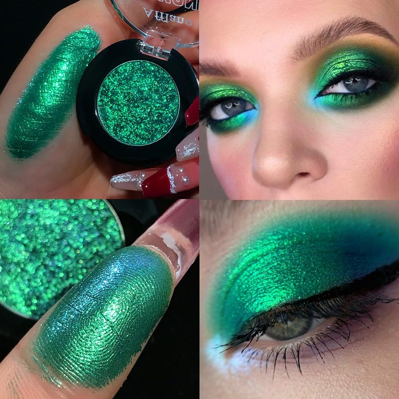 Afflano Green Glitter Eyeshadow, Green Glitter Eyeshadow, Diamond Green Shimmering