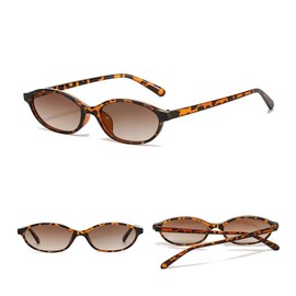 OSAGAMA Retro Oval Sunglasses 90s Fashionable Slim Glasses Sunglasses for Men and Women, Leopard-brown