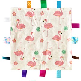 FOMAISELF 1 PC Pink Bird Baby Tag Blanket, Cute Label Blanket, Small Tags Security Blanket for Kids Toddlers Gift(9.84x9.84inch)