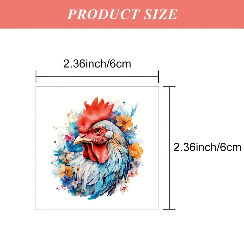16 Sheets Rooster Temporary Tattoos. Watercolour Colourful Poultry Art.