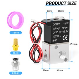 TAILONZ PNEUMATIC 1/8 Inch BSP DC12V 3 Way 2 Positions Normally Closed Solenoid Valve Air Solenoid Valve 3V1-06