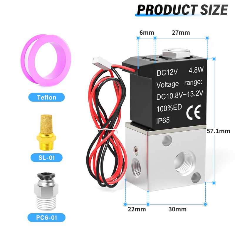TAILONZ PNEUMATIC 1/8 Inch BSP DC12V 3 Way 2 Positions