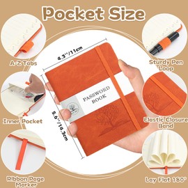 DAOFARY Password Book with Alphabetical Tabs - Small Password Keeper Book (5.6 * 4.3 in) with Inner Pocket, Hardcover Password Keeper Notebook for Log Internet Website Information (Orange)