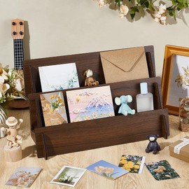 UNICRAFTALE 3 Tier Greeting Card Display Stand Retail Wooden Display Riser Wood Craft Fair Display Rack Stand Wood Countertop Display Stand for Postcard Brochure Photos Picture Vendors 35x14.2x20.8cm