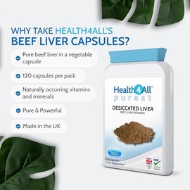 Desiccated Beef Liver 750mg x 120 Capsules, Natural Vitality Supplement