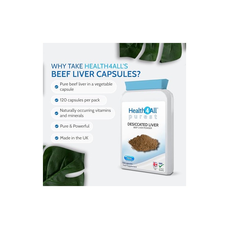 Desiccated Beef Liver 750mg x 120 Capsules, Natural Vitality Supplement