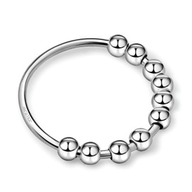 JollieJay 925 Silver Anti-Anxiety Ring – Fidget Spinner Ring – Anxiety Ring Spinner – Beaded Ring – Worry Ring – Premium 925 Silver – With nice blue velvet jewelry pouch Bag (9)