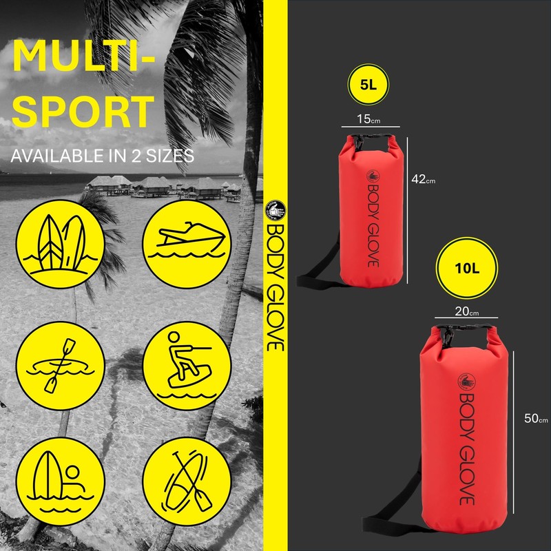 BODY GLOVE Waterproof Dry Bag with Adjustable Strap, 5L/10L Roll