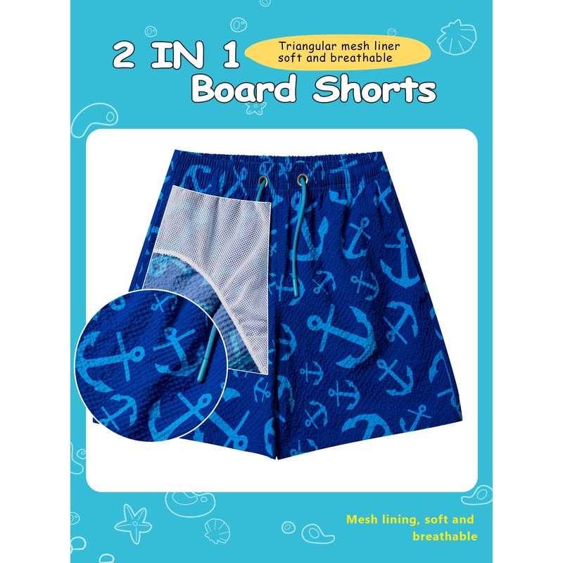 NATUST Boy's Swim Trunks Printed Beach Surf Shorts with Mesh