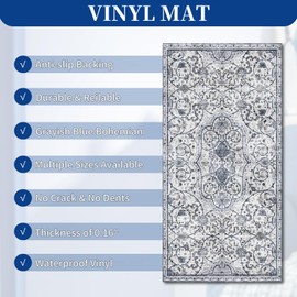 SALLOUS Runner Rug for Hallway, 3' x 12' Vinyl Floor Mat for Home, Area Rug for Living Room Bedroom, Waterproof Kitchen Mat, Runner Rug for Bathroom, Entryway (Grayish Blue Bohemian-Style)