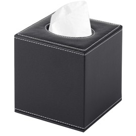 RHCSZ PU Leather Tissue Box Cover Square,Upgrade Large Size Napkin Holder Pumping Paper Case Dispenser,Facial Tissue Holder with Magnetic Bottom for Home Office Car Hotel Restaurant Black (Black-1)