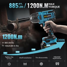 SPICIMOMO 1200N.M Impact Wrench, Cordless 1/2 Inches Impact Gun with 2x 4.0Ah Batteries, 21V High Torque Powerful Impact Driver, Brushless Impact Drill for Auto Repair and Construction Tasks