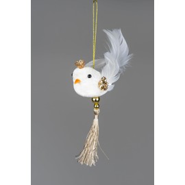 White Robin Bird 7x13cm - Christmas Tree Hanging Decorations Festive Decorative Ornaments Fairy Tale Themed Xmas Tree Pendant