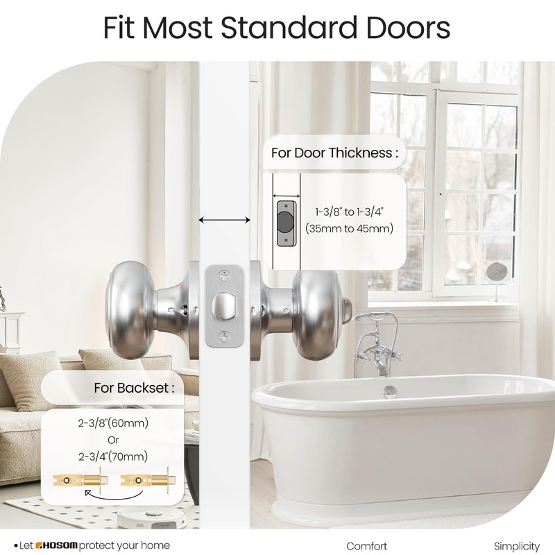 HOSOM Privacy Door Knob with Lock, Interior Door Knobs for