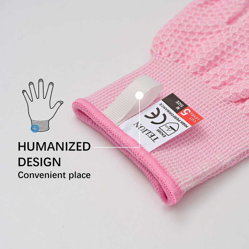 TELION Cut Resistant Gloves, Pink, X-Small, Unisex