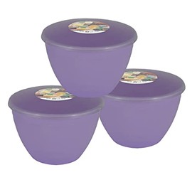 Just Pudding Basins Pastel Colours 2 Pint 1.14 Litre Basin and Clear Lid Pack of 3 Plastic Steaming Bowls (Lilac)