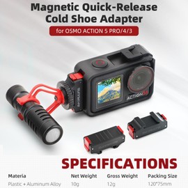Honlyn Magnetic Cold Shoe Mount for DJI Osmo Action 5 Pro/Action4 3, Quick Release Fill Light Mount Adapter