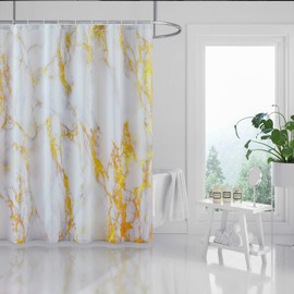 BLESFOREVER Gold White Marble Shower Curtain Set with 12 Hooks, Luxury Abstract White Grey Gold Marble Shower Curtains for Bathroom, Waterproof Fabric, 72" W x 72" L