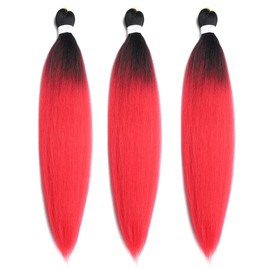 BALINGHAIR Braiding Hair Pre-Stretched Kanekalon High Temperature Synthetic Fiber Braid Hair 28 Inches (Black to Red, 28 Inch (Pack of 3))