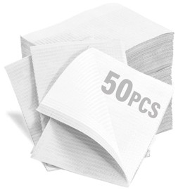 LA MIERE Diamond Embossed Dental Bibs 13"x18" - 3 Ply Waterproof Tattoo Bib Sheet- Salon Nail Bibs, (50P, White)