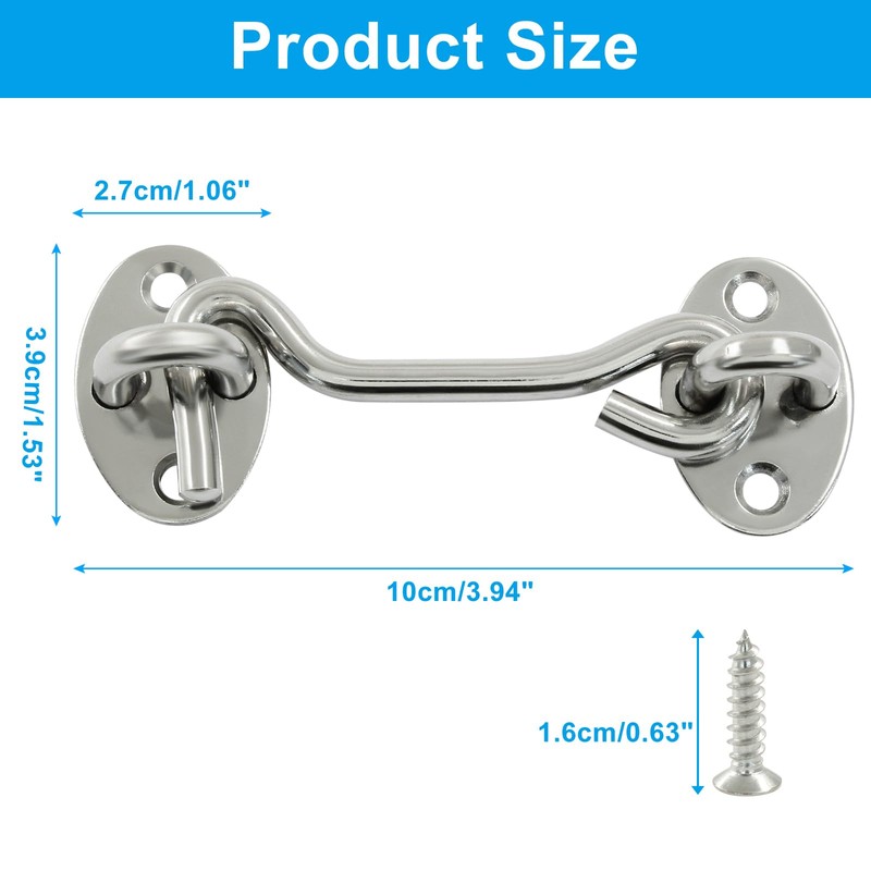 Unlorspy 2 Sets Hook and Eye Latch Stainless Steel Cabin