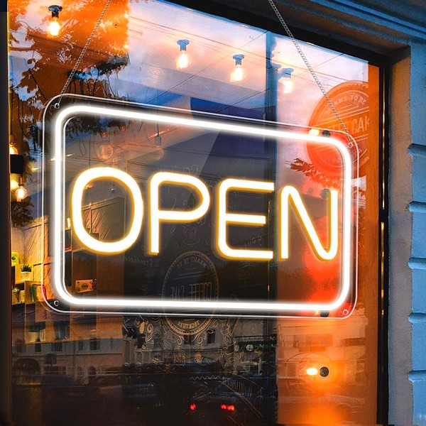 Open Signs for Business, COB Chip LED Neon Open Sign, 16"x 9" Bright Electric Light Up Open Signs with ON/Off Switch Adapter for Bars, Stores, Coffee Shop, Hotel, Window, Outdoor etc.