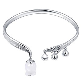 Jewboo Lily of the Valley 925 silver bracelet with original romantic natural white jade flower adjustable ladies' jewelry gift