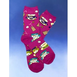 Socksmith NWT  Spot of Tea Magenta Tea Cups Womens Socks