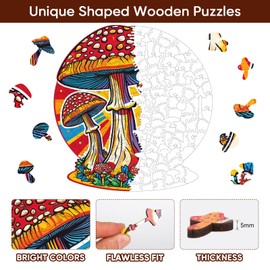 Mys Aurora Mushroom Wooden Puzzles for Adults, 200 Piece Unique Shaped Wood Jigsaw Puzzles for Adults and Kids, Fun Challenging Puzzles Family Game Gift, Medium 11.2'' x 10.7'