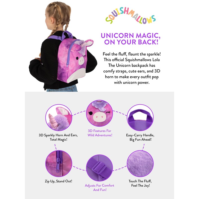 Squishmallows Kindergartenrucksack Mädchen, Lola The Unicorn Schulrucksack, Süßer Mädchen Rucksack,