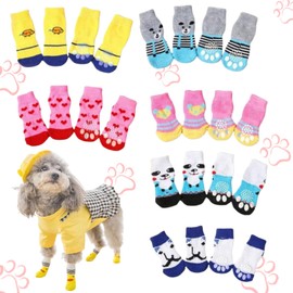 EWEIS 24 Pices Anti Slip Dog Socks & Quite Dog Paw Sock with Grippers, Quick Dressing Knit Socks for Pet Dog,Pet Paw Protector Traction for Indoor,Dirt-Resistant Outdoor Pet Socks (M/Size)