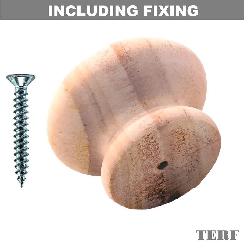 TERF® Traditional Unlacquered Pine Wooden Cupboard Cabinet Door Knob 30mm