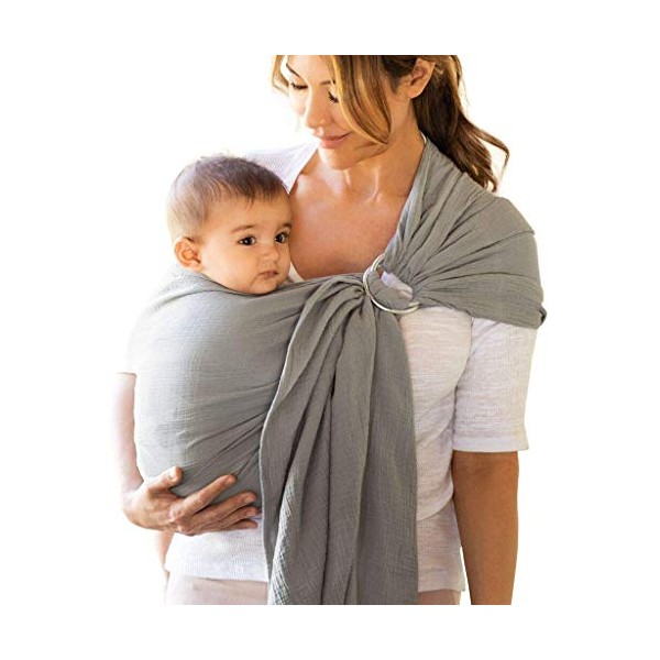 Moby Ring Sling Wrap Carrier | Hands-Free, Versatile Support Wrap for Mothers, Fathers, and Caregivers | Breathable, Baby Wrap Carrier for Newborns, Infants & Toddlers | Supports 8-33 lbs | Pewter