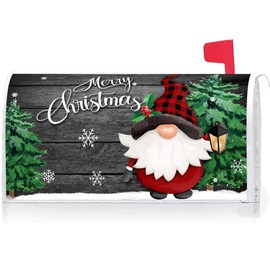 Texupday Merry Christmas Gnome Tree Snowflakes Decoration Mailbox Cover with Magnetic Strip Winter Holiday Mailbox Wraps Post Letter Box Cover Standard Size 21" X 18" for Garden Outdoor Yard Decor