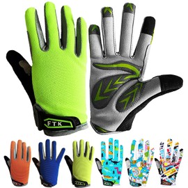LOVMEAD Cycling Gloves Kids for Boys Girls Age 4-12, MTB Gloves Pair Outdoor Sports Road Bike Bicycle Bike Gloves Spring Summer (L, Green)