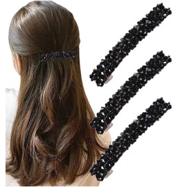 Herbeluemily Barrette, Hair Clip, Hair Clip, Beads, Bijou, Hair Ornament, Hair Clip, Elegant, Assorted D, Black, Set of 3