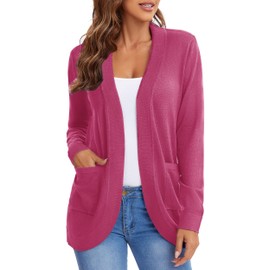 Urban CoCo Womens' Long Sleeve Open Front Knit Sweater Cardigans Curved Hem with Pockets (Rose, M)