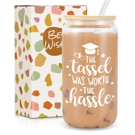 Frerdui Graduation Gifts, Graduation Gifts for Her, The Tassel Was Worth the Hassle, Grad Decorations College High School Student Gift New Job Congratulations Gift - 16oz Glass Cup