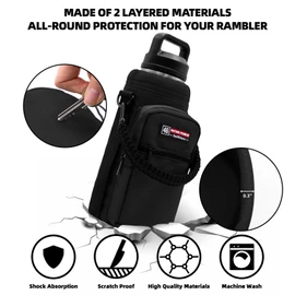 NATURE PIONEOR Water Bottle Holder with Adjustable Strap - 26/32/36/40/46/64oz Insulated Water Bottle Sling Carrier with Paracord Handle & 2 Pockets, Outdoor Sports, Hiking, Camping, Gym