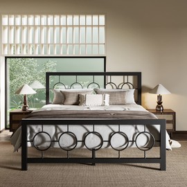 Allewie Queen Size Metal Platform Bed Frame with Modern and Vintage Style Headboard,No Box Spring Need,Easy Assembly,Noise-Free in Black