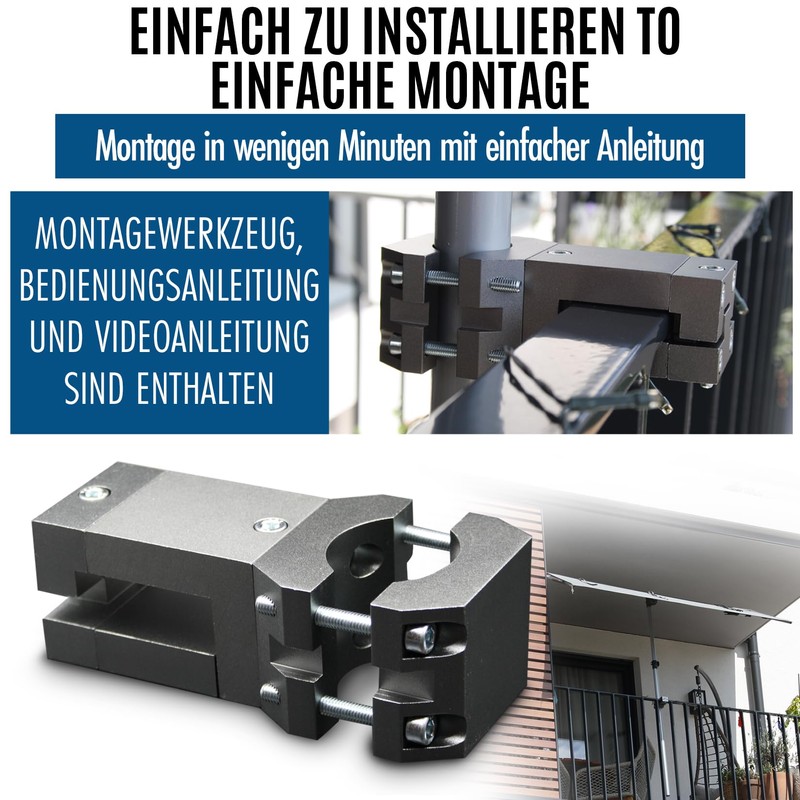 KD-TECH Stabiler Sonnenschirmhalter - Sonnenschirmständer für Balkon eckige Geländer -