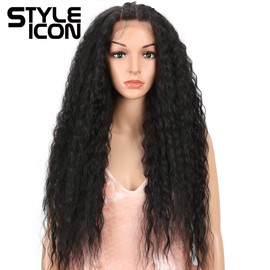 Style Icon Easy-360 Lace Wigs 29” Free Part Lace Frontal Wigs Synthetic Wigs Black Lace Wig Density 130%(29", 1B)