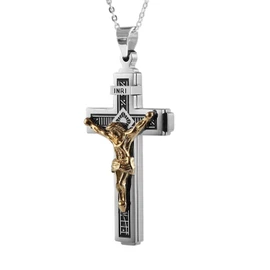 Meiso Cross Necklace for Men Stainless Steel Jesus Christ on INRI Cross Crucifix Pendant Necklace 22" Chain, Stainless Steel