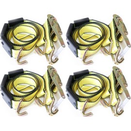 DKG-304 Yellow Heavy Duty Double J Hook Wheel Strap with Ratchet - Over Tire Wire Hook Car Hauler Tie Down - Auto Transporter Trailer Strap with Steel Ratchet - Working Load Limit of 3330 LB (4)