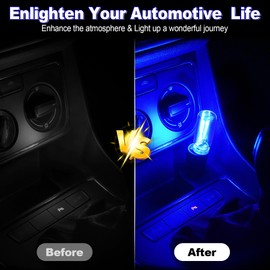 SINGARO 2PCS Car LED USB Night Lights, Retro Automotive Atmosphere Decor Lamp, Car Interior Touch Adjustment Lights, Mini Glass Bottle Bulb Night Light for Vehicle Bedroom 5V 1A/2A USB Charger(Blue)