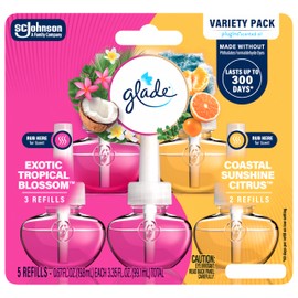 Glade PlugIns Refills Air Freshener, Exotic Tropical Blossoms & Coastal Sunshine Citrus, Scented and Essential Oils for Home and Bathroom, 0.67 Fl Oz, 5 Count
