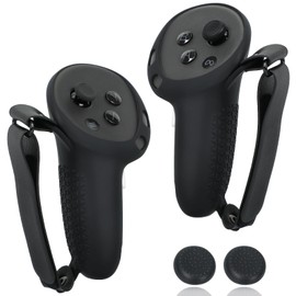 Controller Grips for Quest 3/3S, Anti-slip Texture and Adjustable Knuckle Straps, Handle Protective Sleeve Cover for Quest 3 Controllers, Comfort Quest 3/3S VR Gaming Accessories (Black-Regular-Q3/3S)