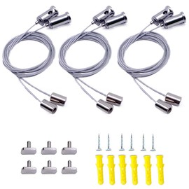 Set of 3 Wire Rope Adjustable, Stainless Steel Rope Kit, Steel Rope, Stainless Steel Rope with Loop and Hook, Hanging Hanging Attachment Wire Rope, for Hanging Lamps, Picture Frames and Clothes
